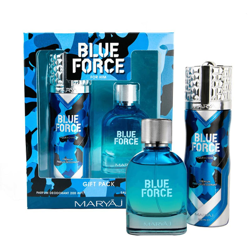 Maryaj Blue Force Perfume Gift Set for Men, Eau de Parfum Spray 100ml + Perfume Body Spray 200ml