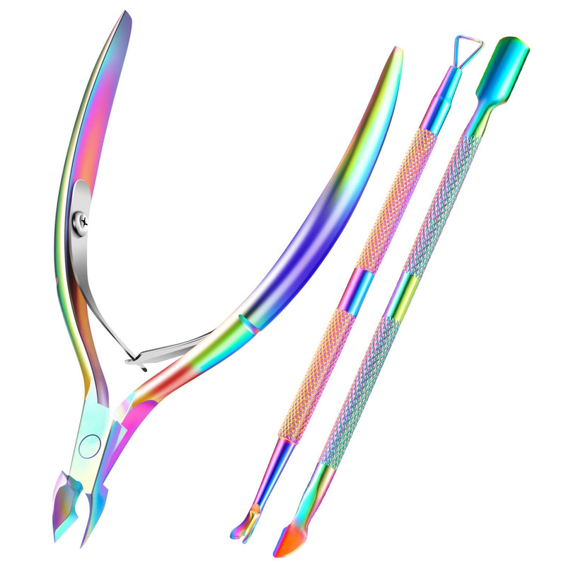 XUNXMAS Cuticle Trimmer with Cuticle Pusher, Cuticle Remover Cutter Nipper Scissor and Triangle Cuticle Nail Pusher Peeler Scraper, Durable Dead Skin Clipper Manicure Pedicure Tools