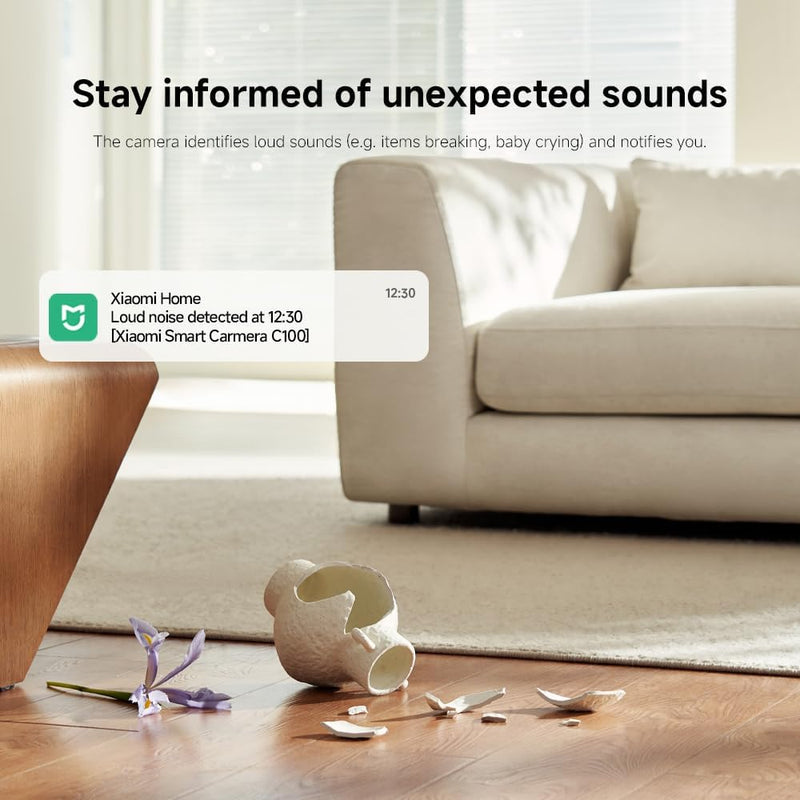 Xiaomi Smart Camera C100, 2K Indoor Security Camera, 360 View, Night Vision, Two-Way Audio, Motion Detection, Works with Alexa