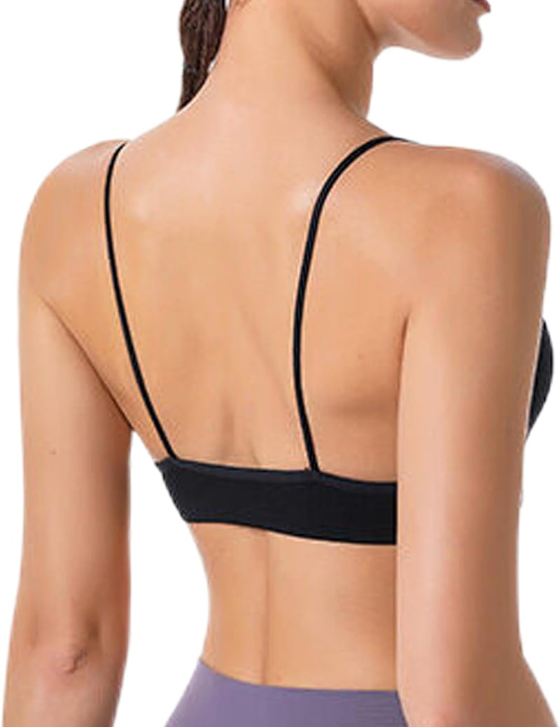 Dress Cici Women'S V Neck Triangle Strappy Sport Bra With Strappy Shoulder Strap