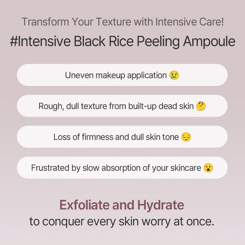 Black Rice Exfoliating Ampoule, Gentle Exfoliating & Intensive Moisture, Black Rice & PDRN Complex, Soy Extract, Smooth and Smooth Skin, Korean Skincare, 100 ml