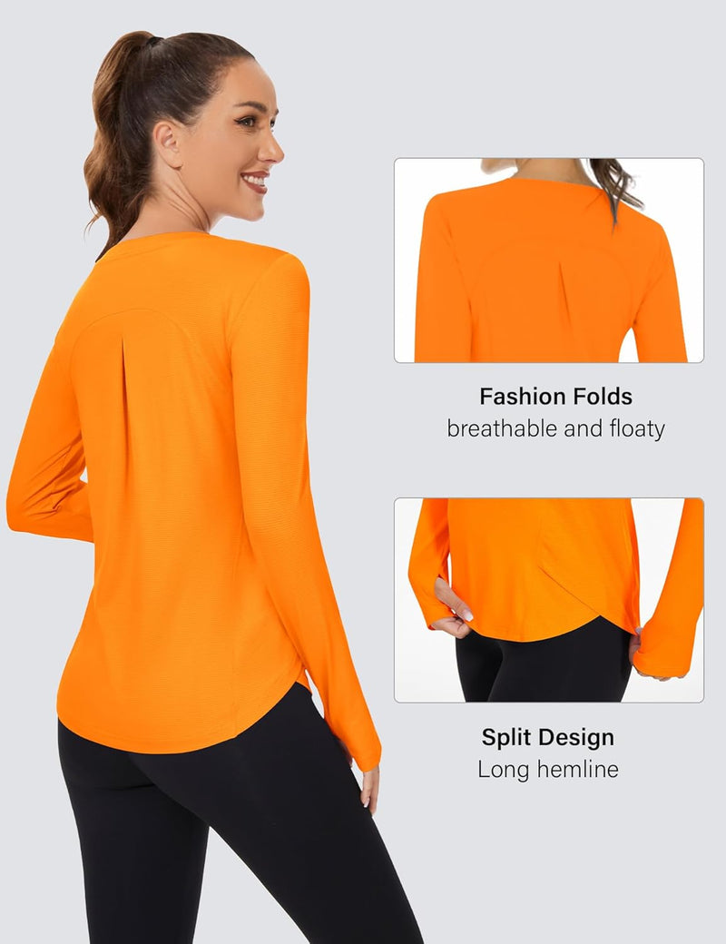 Rapbin Women's UPF 50+ Sun Protection T-Shirts Long Sleeve Boat Neck Workout Lightweight Quick Dry Top with Thumb Hole