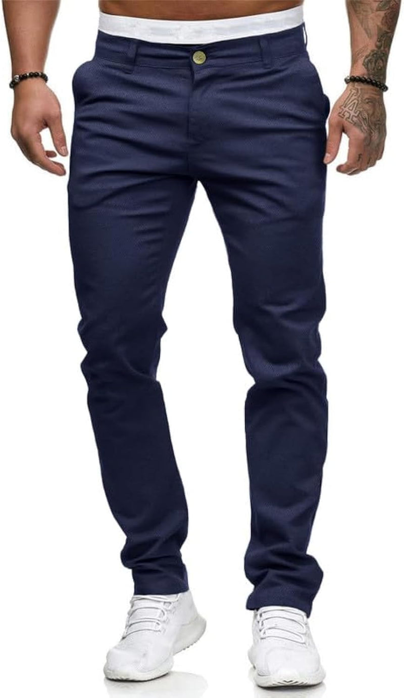 Mens Chinos Slim Fit Stretch Flat-Front Skinny Dress Pants - Royal Blue
