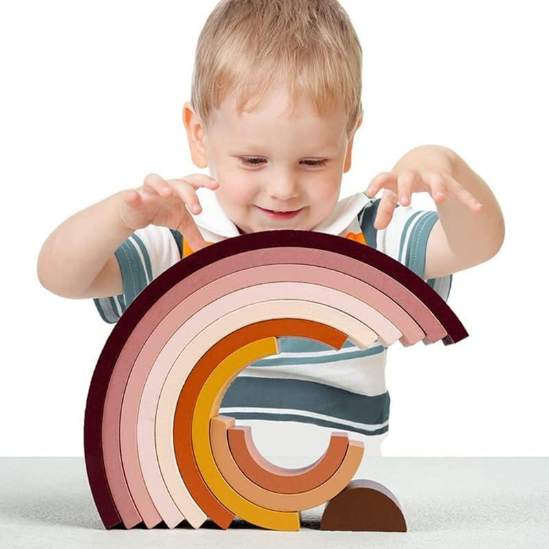 Baybee Wooden Stacking & Building Puzzle Toys for Kids Toddlers Nesting Toys for Montessori Learning Educational Baby Toys Tunnel Stacking Toys for 2+ Years old (Assorted Wooden Rainbow 10 pcs)