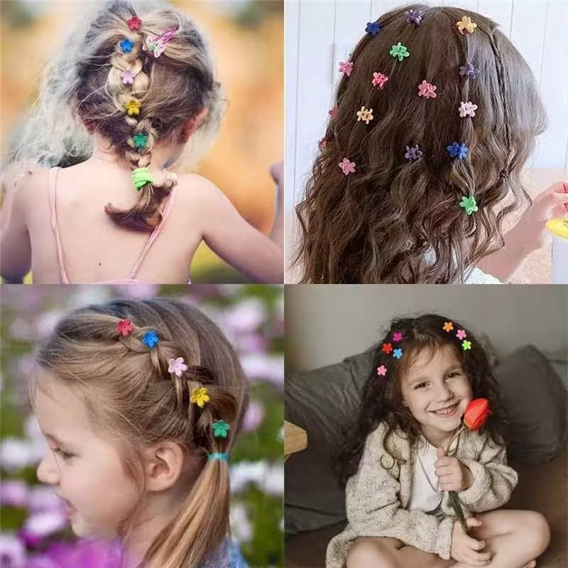 ALMEKAQUZ 40 Pcs Mini Flower Hair Claw Clips | Non-Slip Tiny Plastic Jaw Clips for Baby Girls, Toddlers & Women | Colorful Resin Hair Accessories (Floral Design)