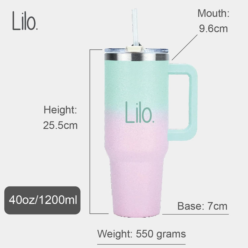 Lilo 40oz /1200ml Tumbler with Straw and Lid Vacuum Insulated Stainless Steel Travel Tumblers Cup Holder Friendly, Leak Proof Reusable Water and Coffee Tumbler for Hot & Cold Drinks (Lavender Moss)