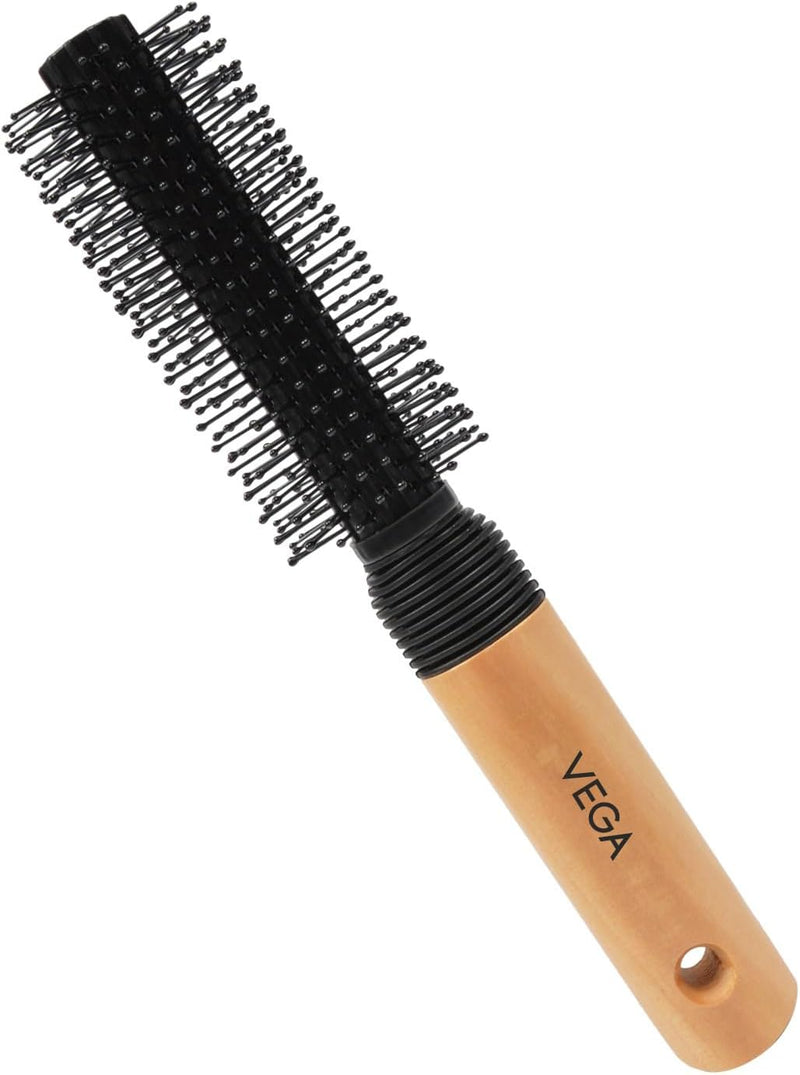 Vega Round Brush with Wooden and Black Colored Handle with Black Brush Colored Head