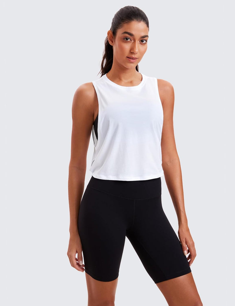 CRZ YOGA Women's Pima Cotton Workout Tank Crop Sports Shirt Sleeveless Yoga Running Tops