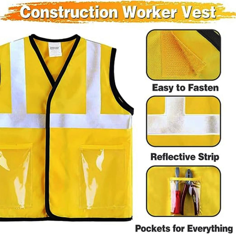 AMERTEER Construction Worker Costume for Kids Builder Dress-Up Set with Tool Belt, Hard Hat, Safety Vest & Toy Tools Pretend Play Outfit & Halloween Costume for Boys & Girls Ages 3-6