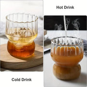 1CHASE Ribbed Drinking Glasses with Straws 320 ML (Set of 4), Ripple Borosilicate Glassware, Mixed Drinkware Sets, Drinking Glasses for Juice, Beer, Iced Coffee, Tea and Cocktails (11 oz)