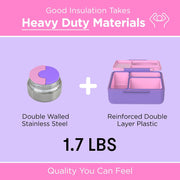 Box Bento Box for Kids - Insulated with Leak-proof Thermos Container - 3 Compartments, Two Temperature Zones Unicorn Pink