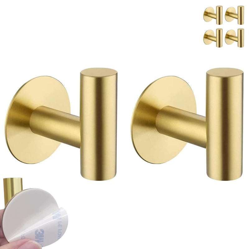 2-Pack Gold Self Adhesive Towel Hook– Self Adhesive Hooks and Towel Holders. Easy Wall Mount Golden Hooks for Coats, Keys, and Robes. Ideal Door Hanger and Towel Hook for Bathroom, Kitchen, Bedroom