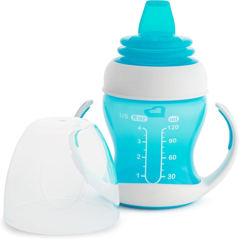 Munchkin Gentle Transition Trainer Cup, Spout transition from bottle to spill proof cup, leak proof and anti-slip handle for Baby/infant, boys and girls, 4oz Cpacity,4 months and above, Pink