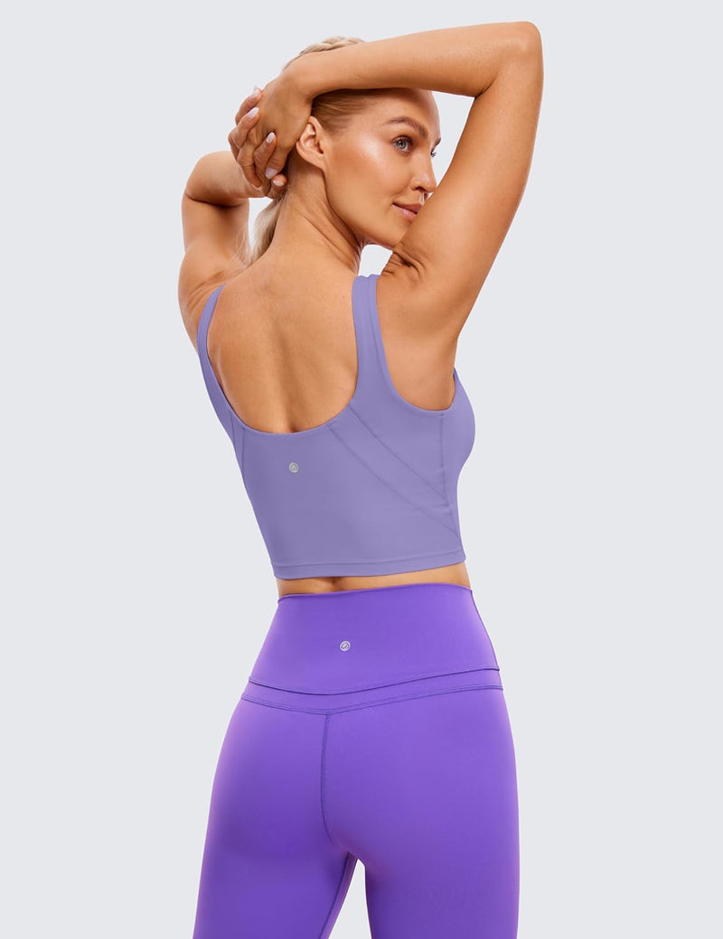 CRZ YOGA Womens Butterluxe High Neck Longline Sports Bra - U Back Padded Crop Workout Tank Top with Built in Bra