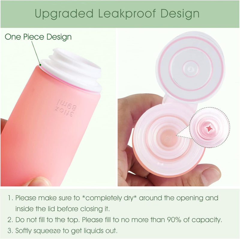 INSFIT Travel Bottles for Toiletries,Leak Proof 90ml Travel Size Containers, BPA Free TSA Approved Squeezable Silicone Tubes for Shampoo Conditioner Lotion Soap with Labels