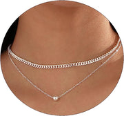 Dainty Butterfly Necklace for Women 14K Gold Plated Butterfly Pendant Necklace Minimalist Charm Jewelry - Cuban+Bead-Silver