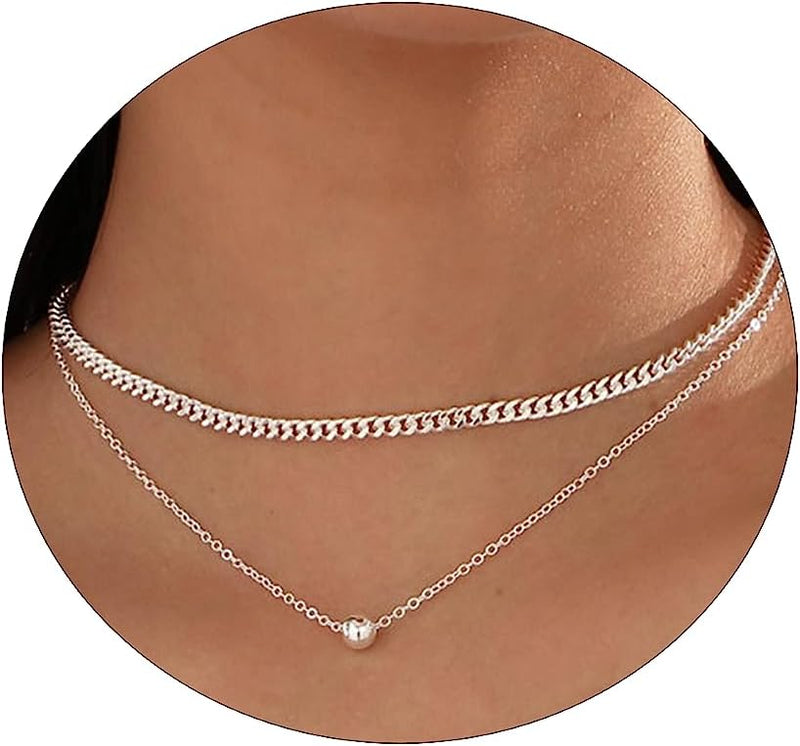 Dainty Butterfly Necklace for Women 14K Gold Plated Butterfly Pendant Necklace Minimalist Charm Jewelry - Cuban+Bead-Silver