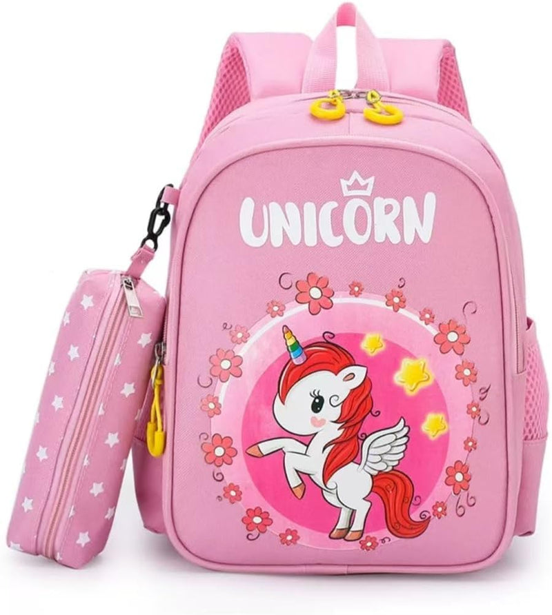 Toddler BackpackLightweight Kids Daypack Cute Animal Design,Waterproof Schoolbag for KidsLightweight Plush Cartoon Daypack for School and Travel - Pink unicorn with Pencil Case