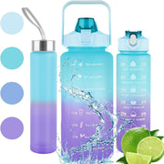 3Pcs Water Bottles (2L+900ml+300ml),Time Marked Motivational Sporty Designs, Leak Proof, BPA Free for Adults Kids Office Gym Exercise and Protein shakes