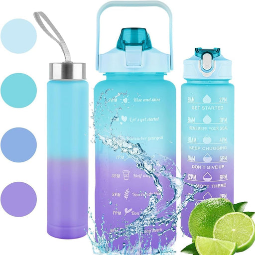 3Pcs Water Bottles (2L+900ml+300ml),Time Marked Motivational Sporty Designs, Leak Proof, BPA Free for Adults Kids Office Gym Exercise and Protein shakes