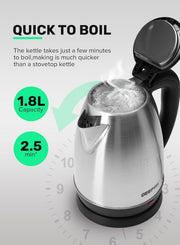 Electric Tea Kettle 1.8 L, Auto Shut Off And Boil Dry Protection, Safety Lock Lid, 360 Degree Rotational Base, Stainless Steel, Ergonomic Handle, Perfect Pour, Large Capacity 1.8 L 1500 W GK5454B