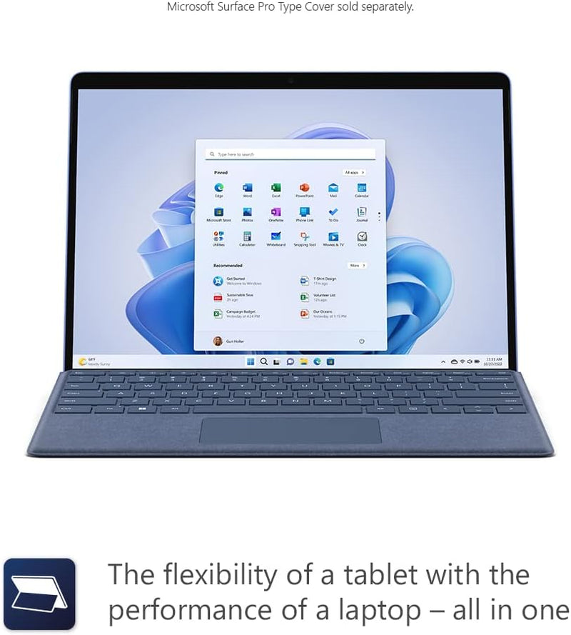 Microsoft Surface Pro 9 with 2880 X 1920 (267 PPI) PixelSense Display, Intel Core i7-1255U, Integrated graphics, 16GB RAM, 1TB SSD, Windows 11, Platinum - [QKI-00008] Device Only - Silver