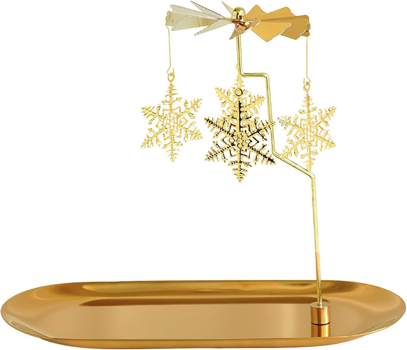 Creahaus Rotating Candle Holder with Tray, Gold Candle Spining Metal Holder for Christmas, Valentine's Day, Party Table Decor, Gift (Gold Carousel)