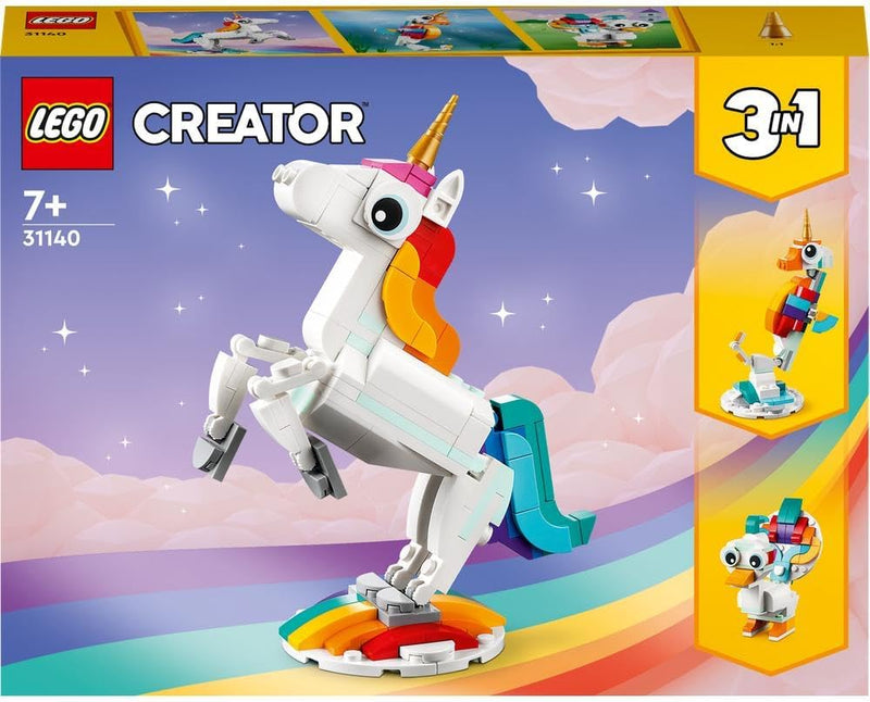 31140 Creator 3 in 1 Magical Unicorn Toy to Seahorse to Peacock, Rainbow Animal Figures, Unicorn Gift for Girls and Boys, Buildable Toys - NEW VERSION