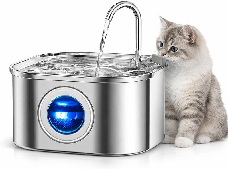 SKY-TOUCH Cat Water Fountain, 3.2L/108oz Stainless Steel Pet Fountain with Super Quiet Pump, Indoor Automatic Water Dispenser for Cats, Dogs & Multiple Pets
