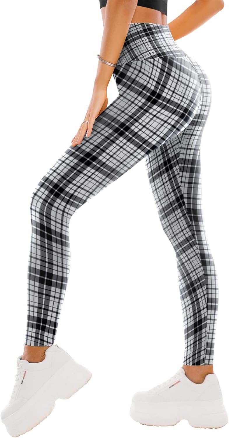 womens 9h Leggings - Black White Plaid