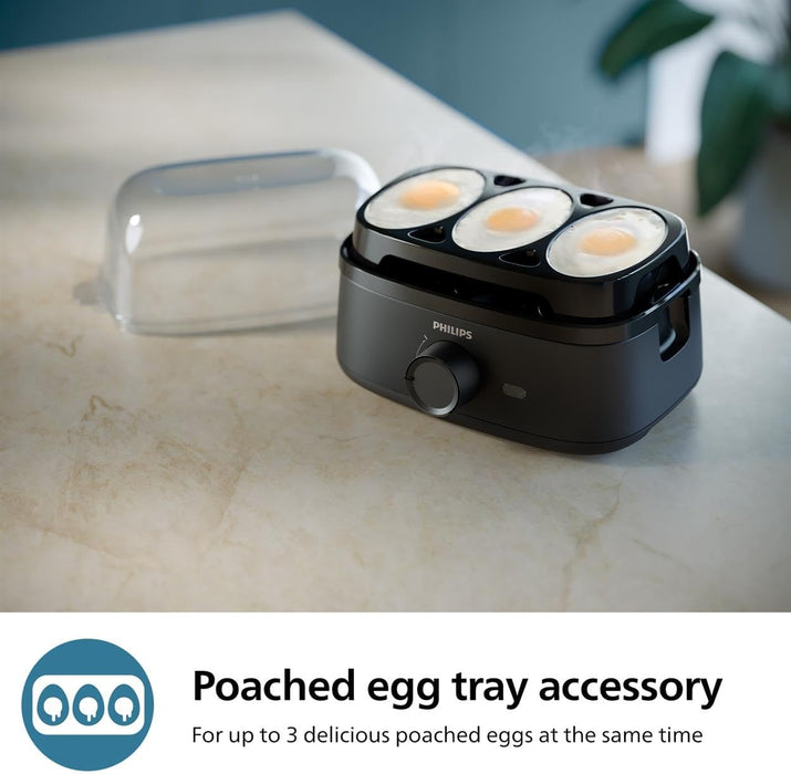 Philips Egg Cooker 3000 Series - 400W, 6 Eggs Capacity, Cooking Levels, Poached Accessory, Ready Signal, Black - HD9137/91