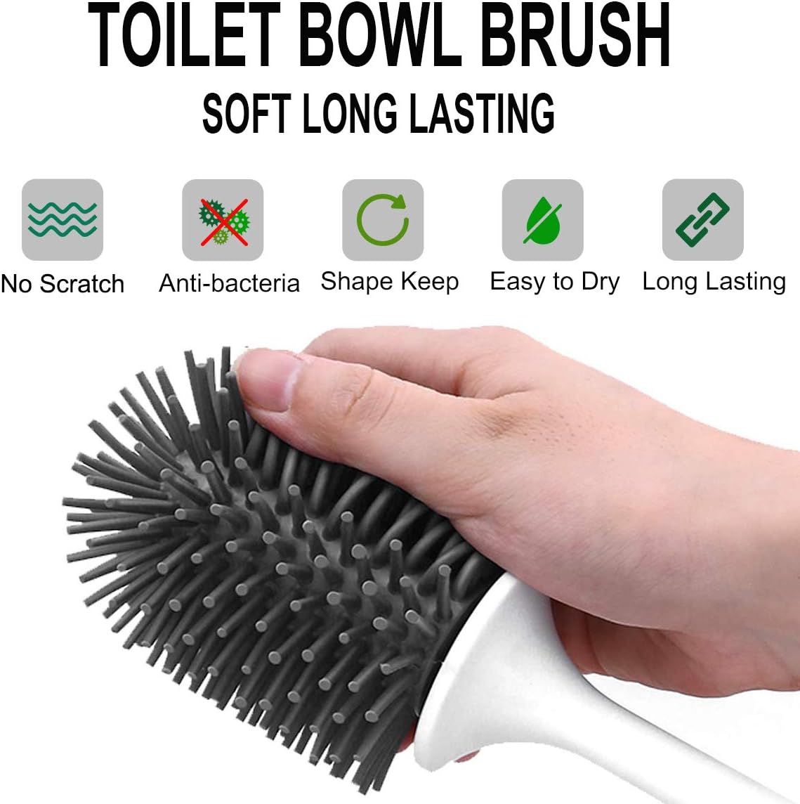 WERISE No Scratch Silicone Toilet Brush and Holder Set, Soft Toilet Cleaner Brush Grey – image 6