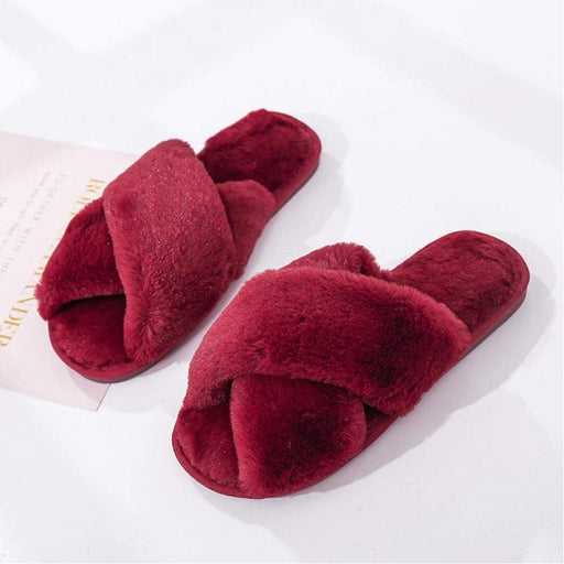 QETUOA Winter Women'S House Slippers Faux Fur Fashion Warm Shoes Woman Slippers Comfortable Home Furry Slippers- Beige