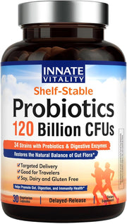 3-in-1 Probiotics 120 Billion CFUs 34 Strains with Organic Prebiotics & Digestive Enzymes - 30 Vegan Caps