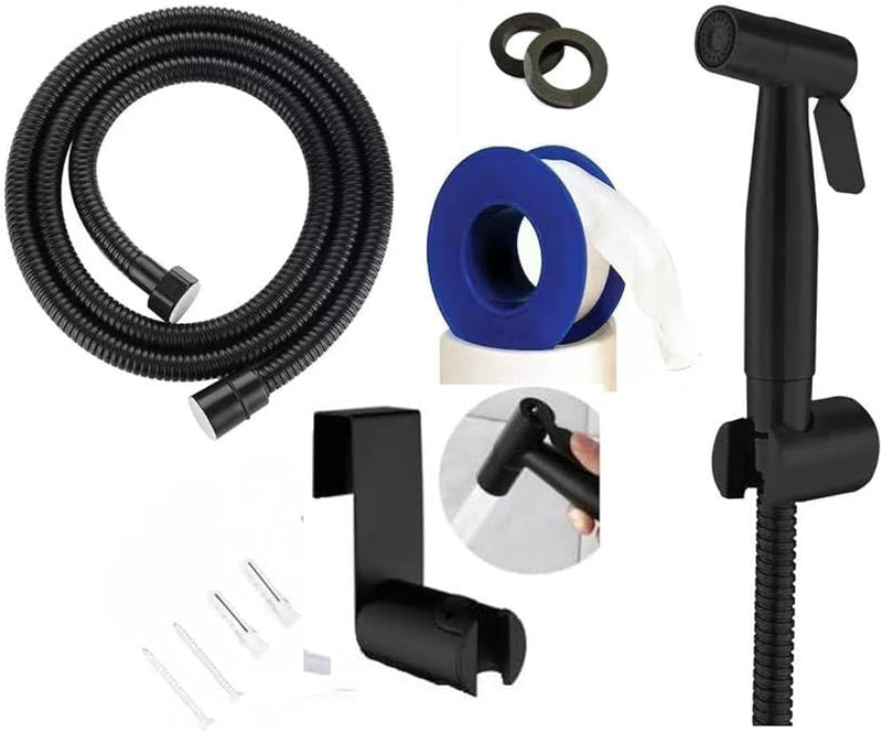Junaris Shattaf Set Handheld Bidet Spryer for toilet | 304 Grade Stainless Steel Bathroom Jet Spray Set Features: Heavy-duty and durable, 150cm BLACK