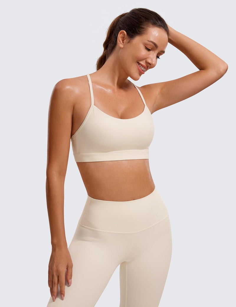 CRZ YOGA Y Back Sports Bra for Women - Padded Racerback Spaghetti Straps Thin Strap Low Impact Workout Yoga Bra