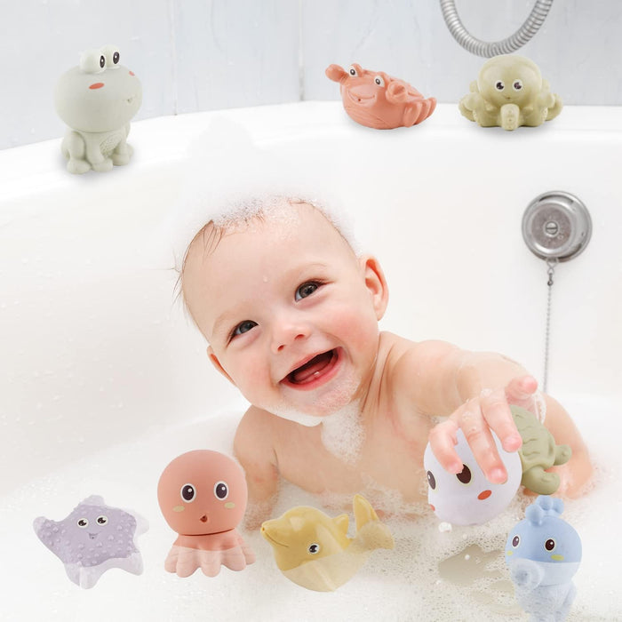 NALACAL Mold Free Bath Toys for Infants 6-12 Months - 10PCS Bath Squirt Toys Silicone Ocean Animals Bathtub Float Toy for Water Play Kids Preschool Education Toy Learning Skills for Bathroom
