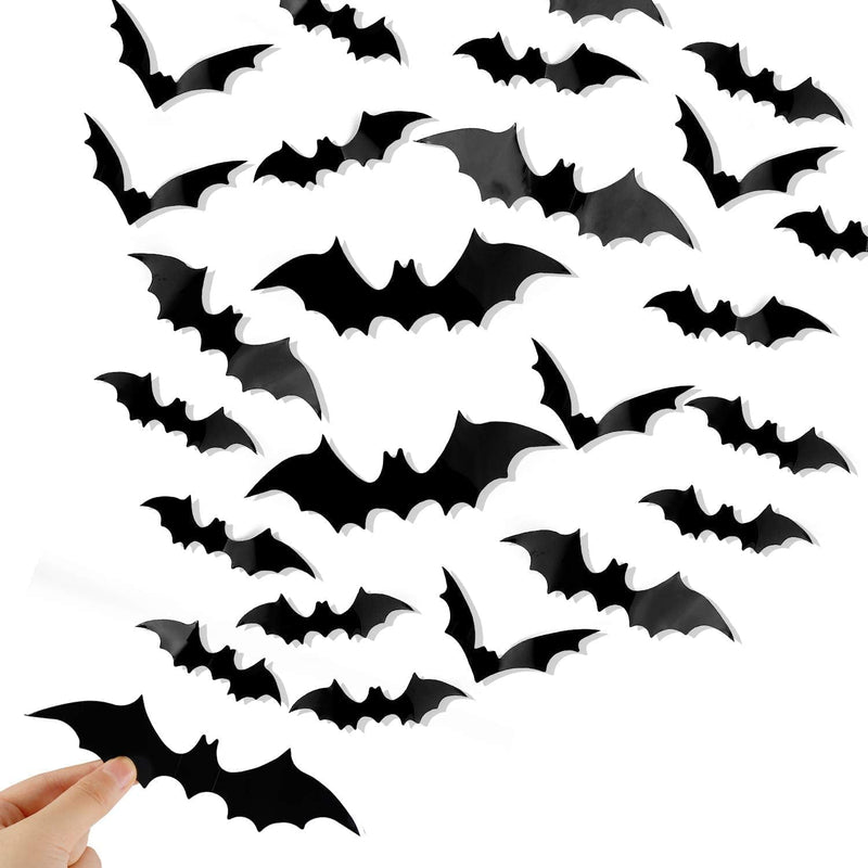 Zuooiec 120 Pcs Halloween Bats Decorations: 3D PVC Wall Decals, Scary Stickers for Indoor Outdoor Party, DIY Home Window Door Decor