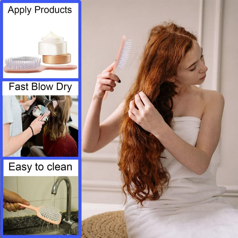 Detangling Hair Brush Hollow out Massage Ventilation Styling Comb for Curly Wet Thick and Tangled Hair(Orange&White)