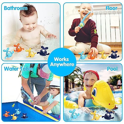 Joyzzz Kids Bath Fishing Toy, Magnetic Fishing Game with Wind-Up Swimming Whales, Toddler Bath Toys for Baby Bath Time Sensory Development, Boys Girls 2 3 4 5 Years Bathtub Toy