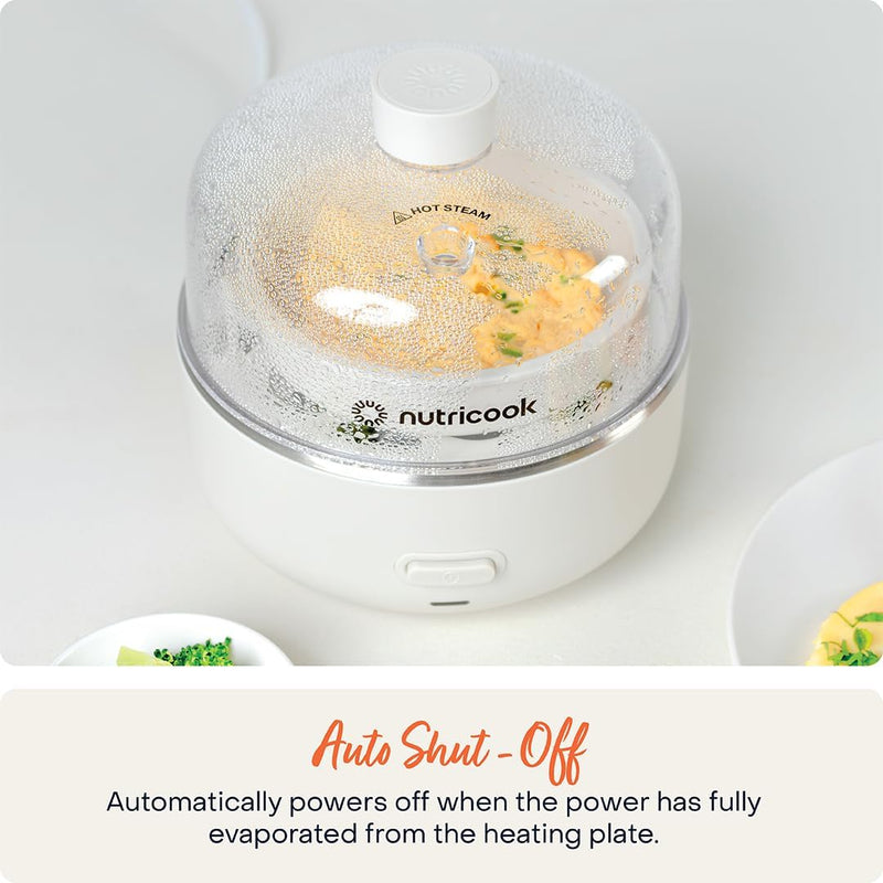 NutriCook Rapid Egg Cooker: 7 Egg Capacity Electric Egg Cooker for Boiled Eggs, Poached Eggs, Scrambled Eggs, or Omelettes with Auto Shut Off Feature - Silver