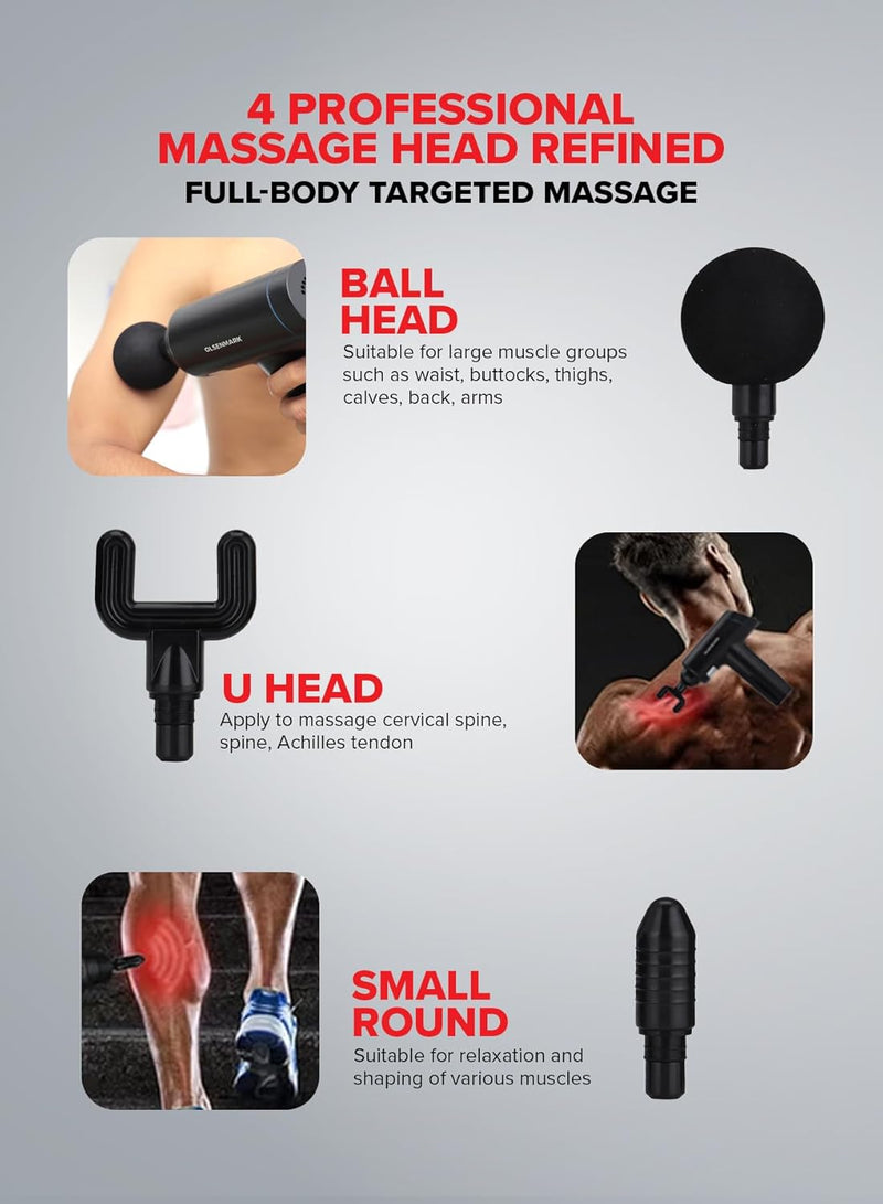 Olsenmark 6-in-1 Percussion Massage Gun Cordless & Rechargeable Deep Tissue Massager with 6 Detachable Heads, 6 Speed Levels, Ergonomic Grip for Full-Body Pain Relief, Stress Reduction, Black