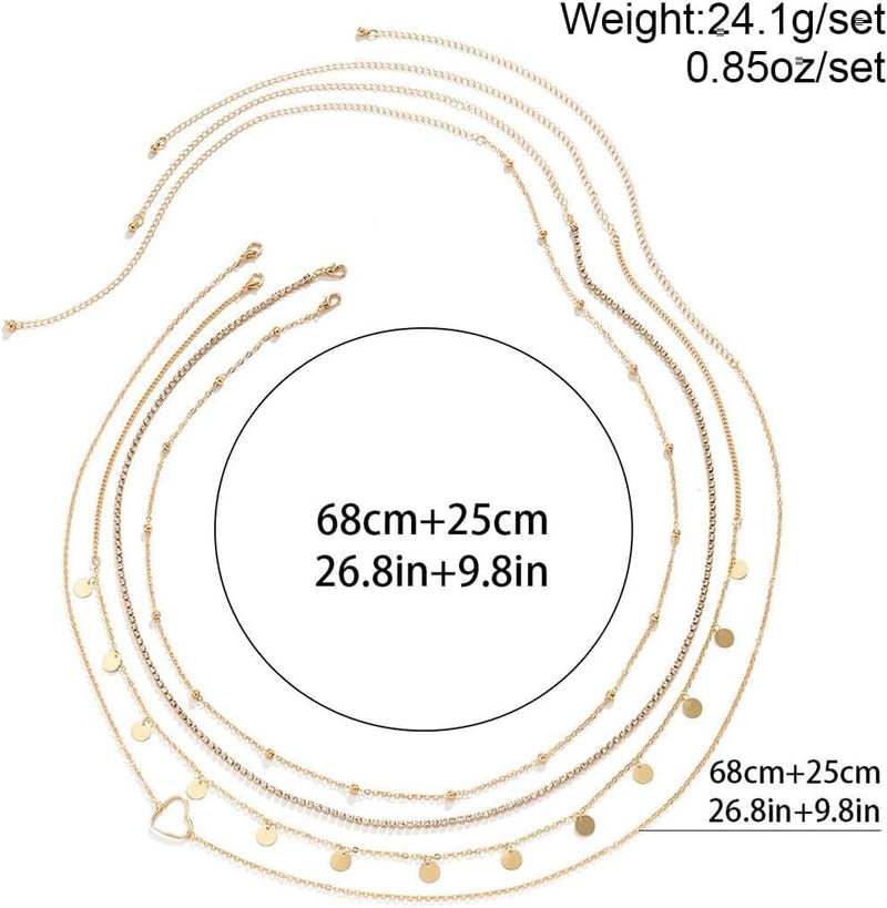 AMZSTRU Waist Belly Chain 4Pcs Adjustable Metal chain belt gold for Women Boho Multilayer Long Tassel waist chain gold Summer Body Beach Jewelry for Women Dress Skirt