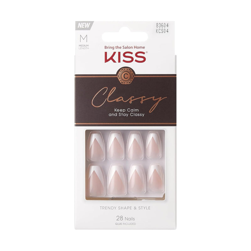 KISS Salon Acrylic French Manicure Kit - Silk Dress, Coffin Shape (Medium) – Press On Fake Nails Set with Mini File, Nail Glue, Manicure Stick Acrylic Nail Kit