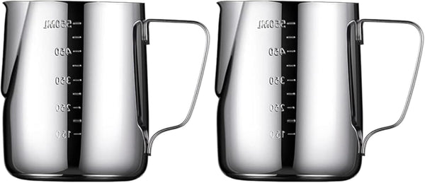 Milk Frothing Pitcher 550ml Stainless Steel Espresso Steaming Jug for Latte Espresso Cafetiere Cappuccino Coffee Machine Accessories Barista Tools Milk Cup - 550 ml (Pack of 2)