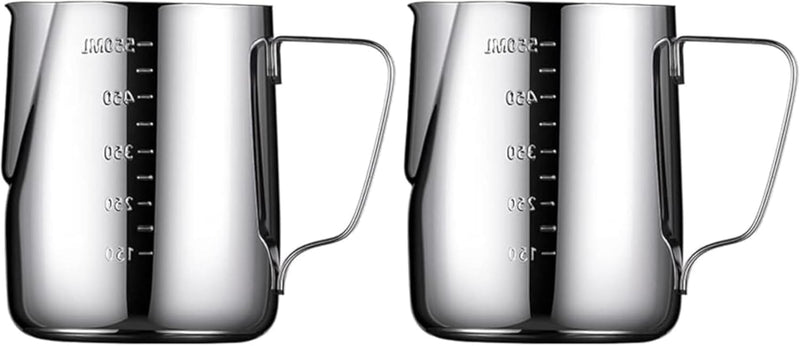 Milk Frothing Pitcher 550ml Stainless Steel Espresso Steaming Jug for Latte Espresso Cafetiere Cappuccino Coffee Machine Accessories Barista Tools Milk Cup - 550 ml (Pack of 2)