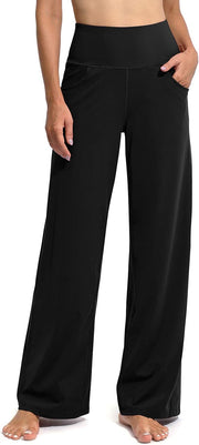 Women Yoga Pants Activewear Leggings Trousers with Pockets Stretch Loose Casual Wide Lounge Sweatpants Petite/Regular/Tall - Black