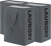 CHICVITA Laundry Basket Dirty Clothes Hamper, Tall Rectangle Laundry Basket for Dorm and Family, Laundry Basket Organizer, Large Hampers with Extended Handles, 2-Pack 75L, White Bin - Grey 3 x 75L