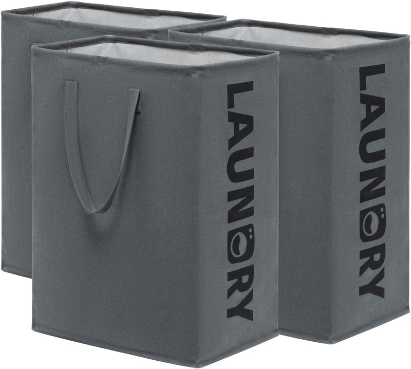 CHICVITA Laundry Basket Dirty Clothes Hamper, Tall Rectangle Laundry Basket for Dorm and Family, Laundry Basket Organizer, Large Hampers with Extended Handles, 2-Pack 75L, White Bin - Grey 3 x 75L