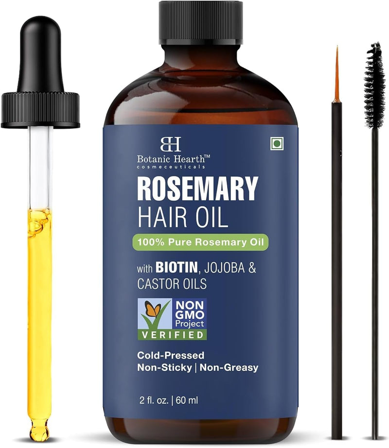 100% Pure Rosemary Oil For Hair Growth 198 ML Infused With Biotin, Jojoba & castor Oil Hair strengthening Treatment Nourishing & Volumizing Non GMO Verified Lightweight formula moisturises, improves combability and gives natural shine without greasy - rosemary_60ml